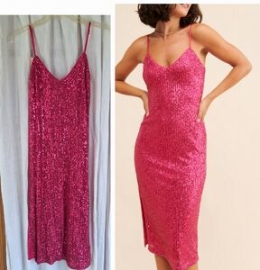 Sz L Large Pink Strappy Sequined Midi Dress Awaylee Glam Barbie